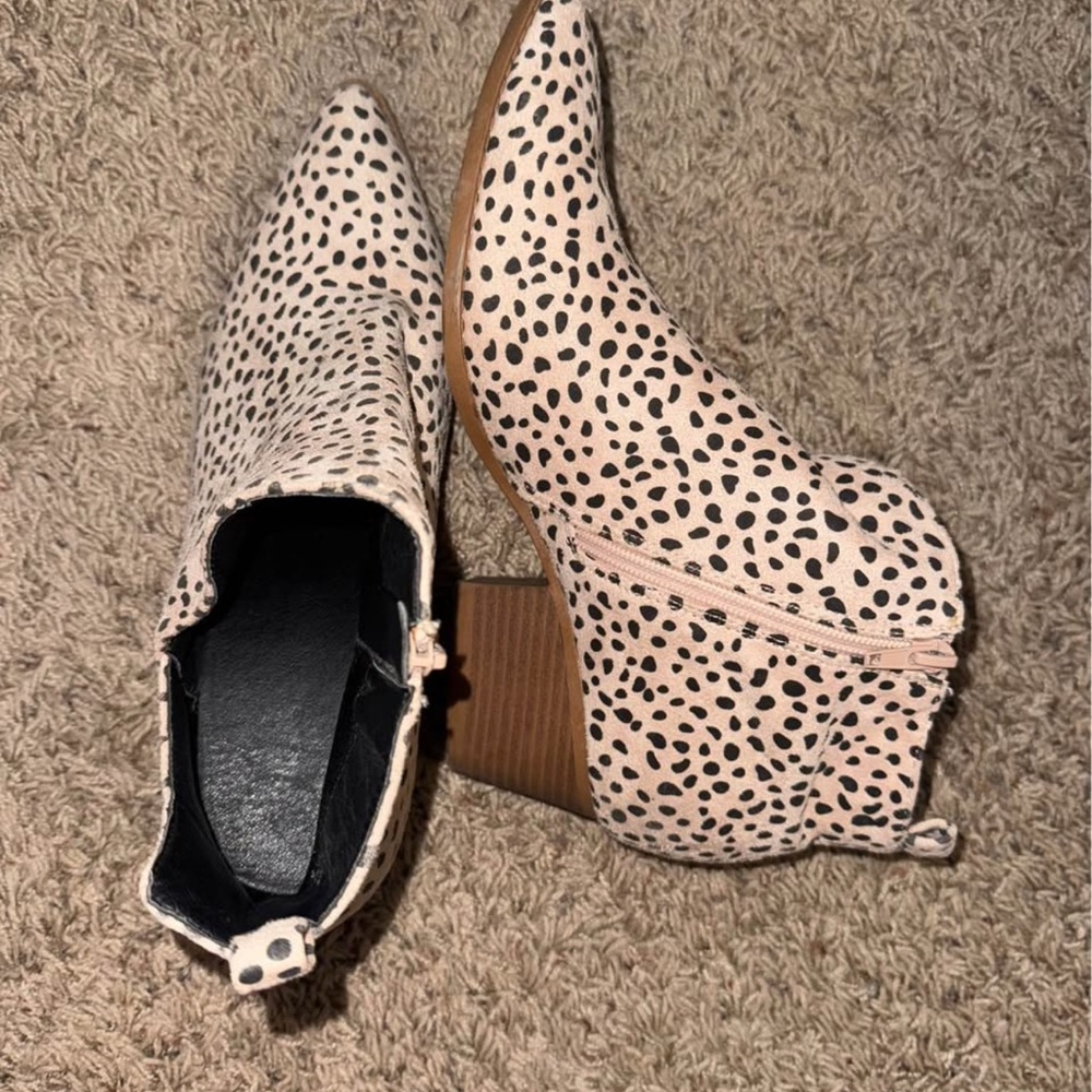 Spotted Ankle Boots - Cream and Black